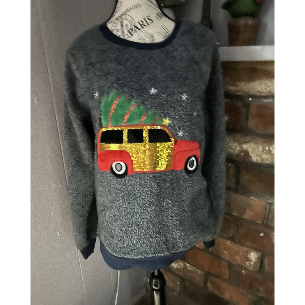 Christmas Core Holiday Secret Treasures Truck  Lg Plush Sweatshirt Pullover Warm